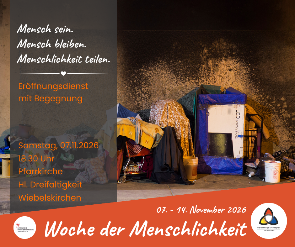 Eröffnungsgottesdienst Schlafstelle von Obdachlosen an einem dunklen Ort mit Angaben zum Eröffnungsgottesdienst