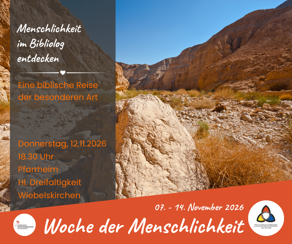 Biblische Landschaft, trockene Steinwüste udn die Angaben zur Veranstaltung