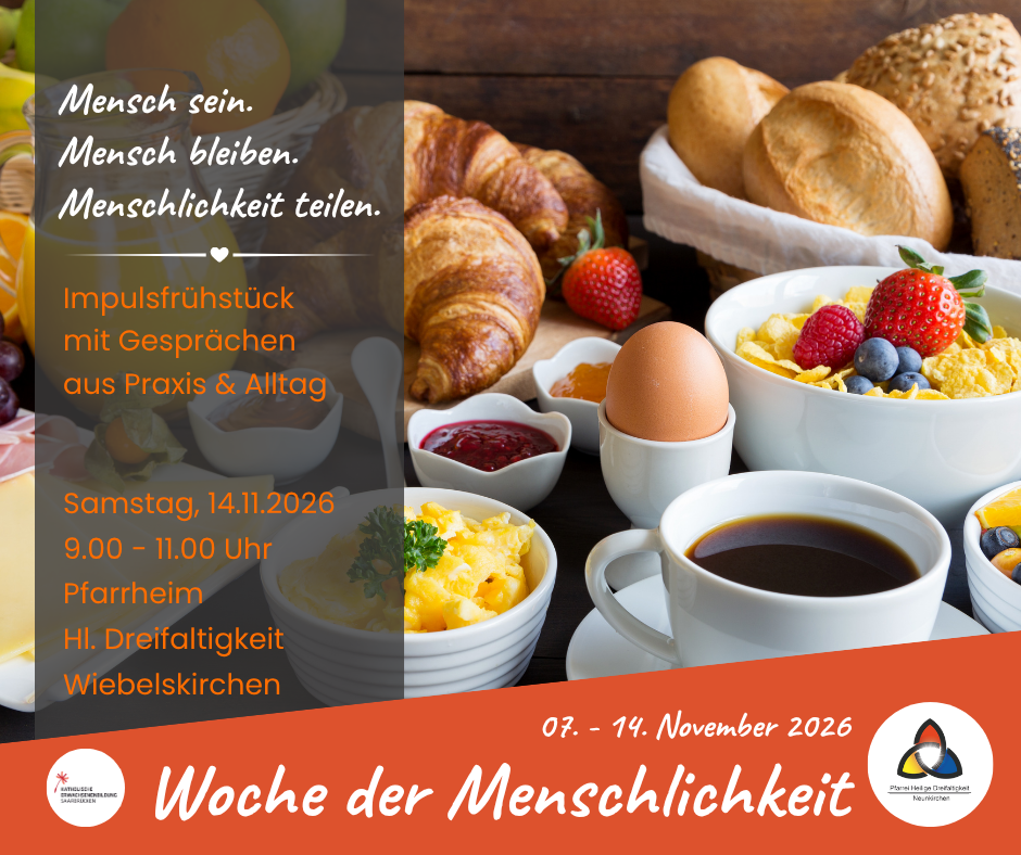 Impulsfrühstück Fühstücjstisch mit Ei, Brötchen, Croissants und Kaffee - dazu die Informationen zur Veranstaltung