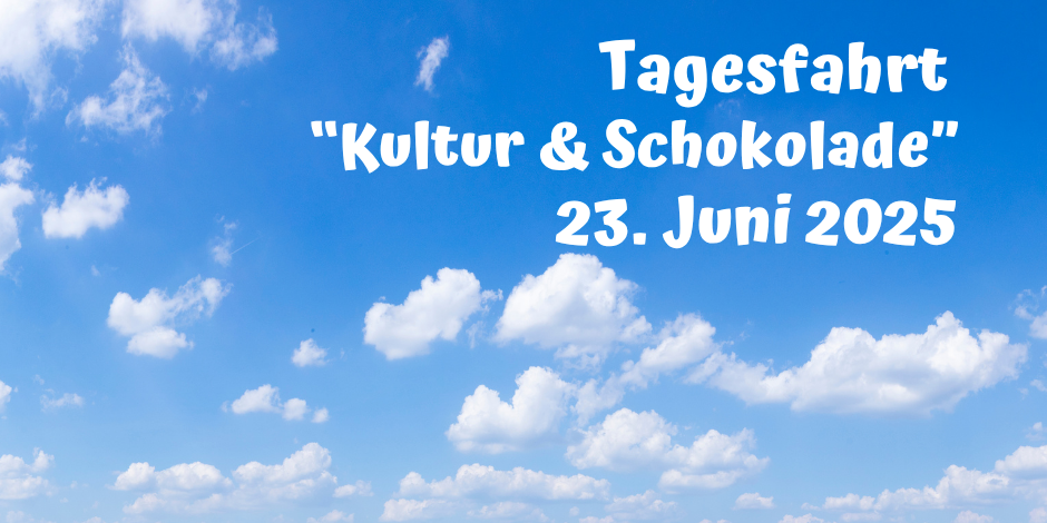 Blauer Himmel mit Wolken über saarländischer Landschaft mit Fernsicht, dazu der Titel der Veranstaltung.