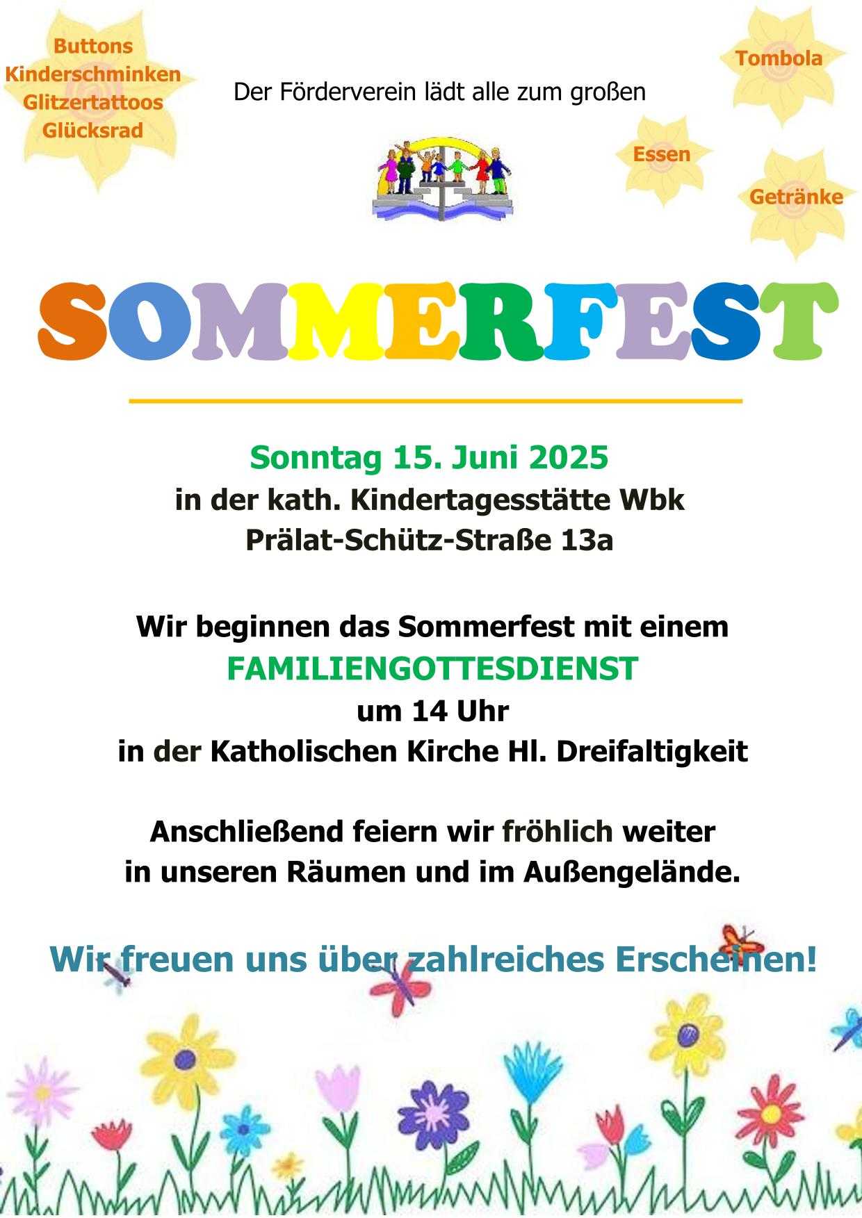 Plakat mit Informationen der KiTa. Am unteren Ende Blümchen im Comicstil.