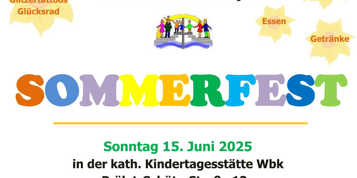 Plakat mit Informationen der KiTa. Am unteren Ende Blümchen im Comicstil.
