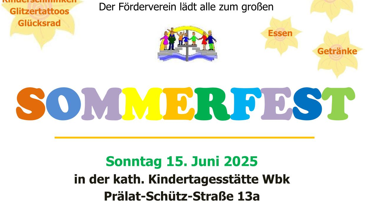 Plakat mit Informationen der KiTa. Am unteren Ende Blümchen im Comicstil.
