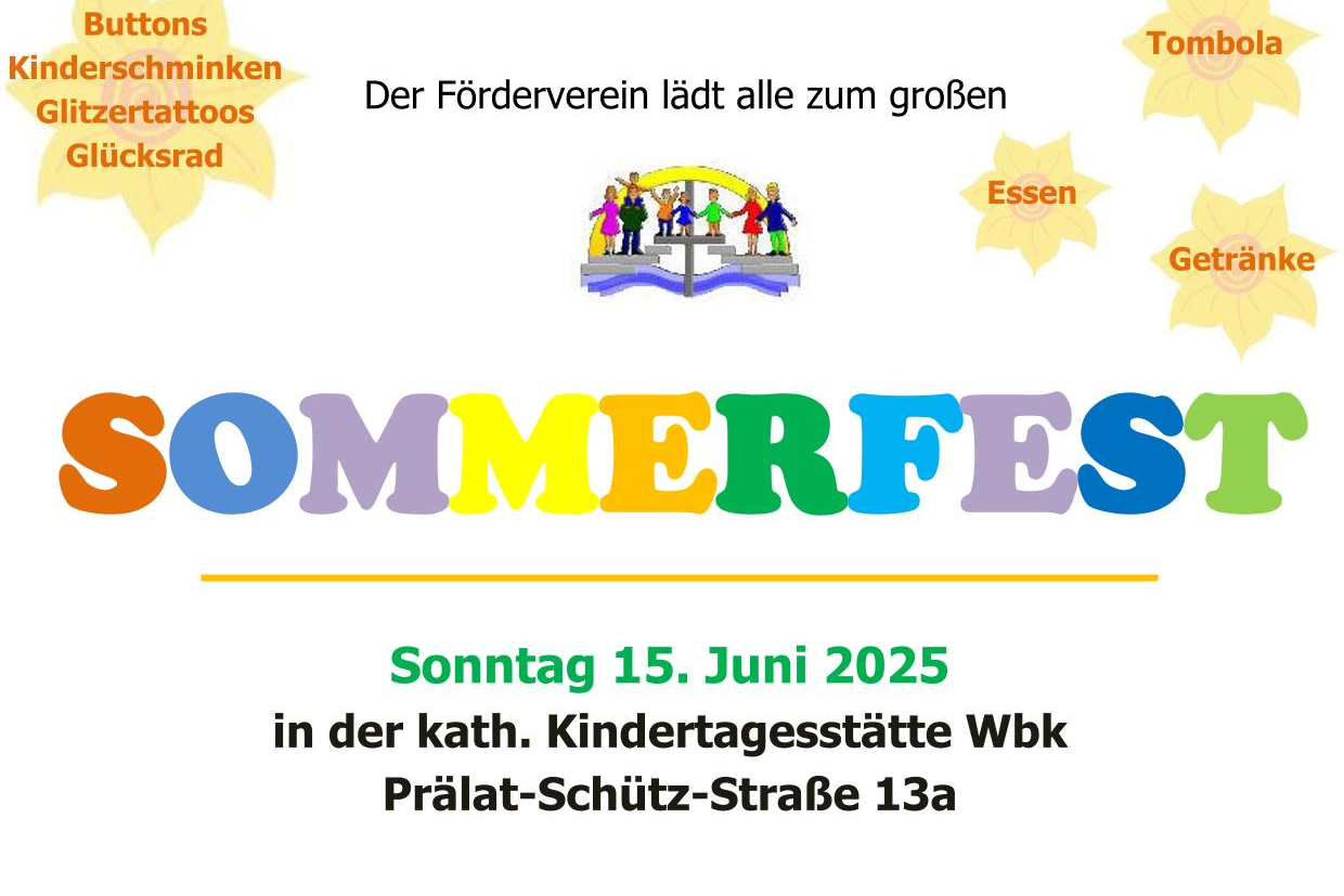 Plakat mit Informationen der KiTa. Am unteren Ende Blümchen im Comicstil.