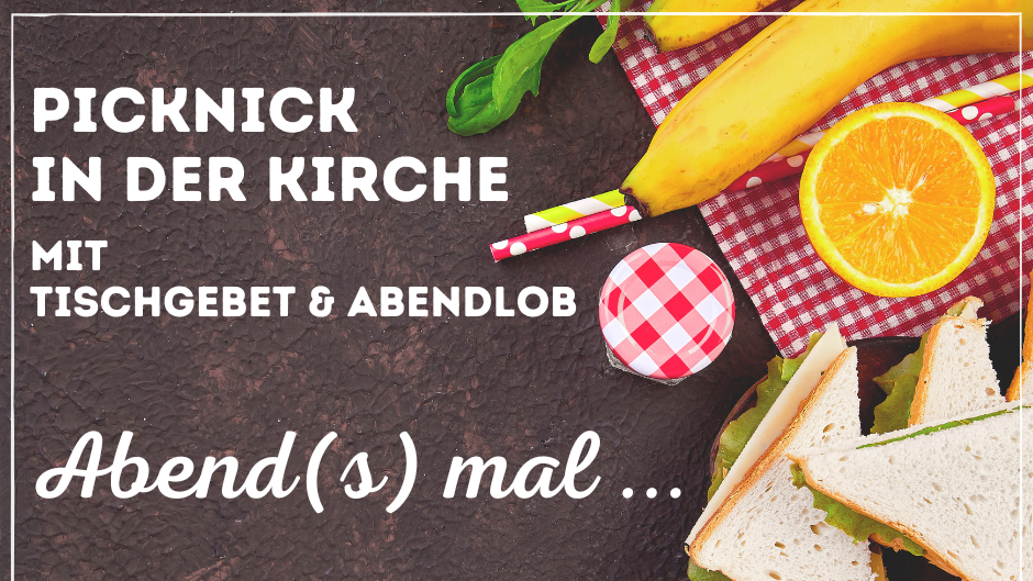 Schwarzer Hintergrund mit Orangenhälften, Banane und dreieckingen Sandwiches, daneben in weißer Schrift die Informationen zur Veranstaltung.