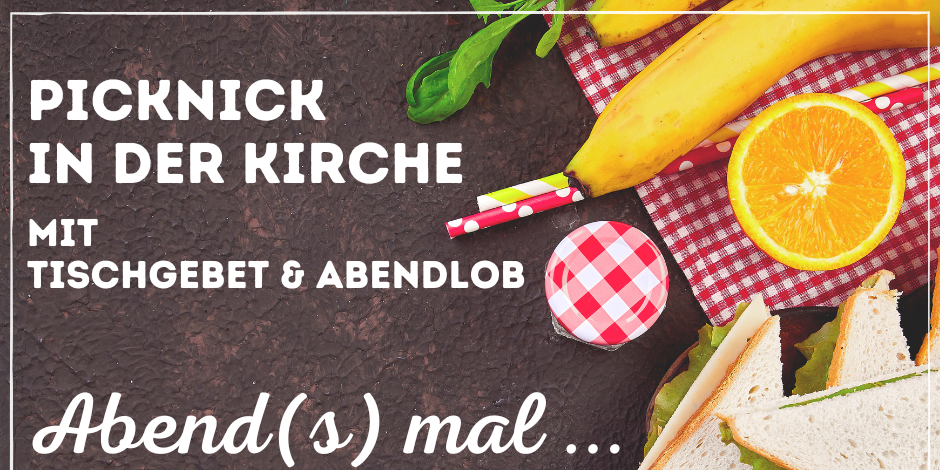 Schwarzer Hintergrund mit Orangenhälften, Banane und dreieckingen Sandwiches, daneben in weißer Schrift die Informationen zur Veranstaltung.