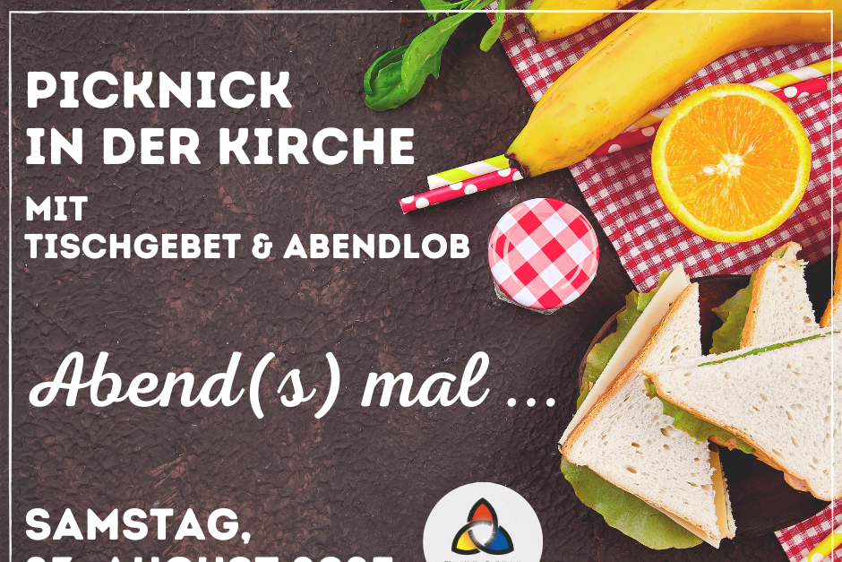 Schwarzer Hintergrund mit Orangenhälften, Banane und dreieckingen Sandwiches, daneben in weißer Schrift die Informationen zur Veranstaltung.