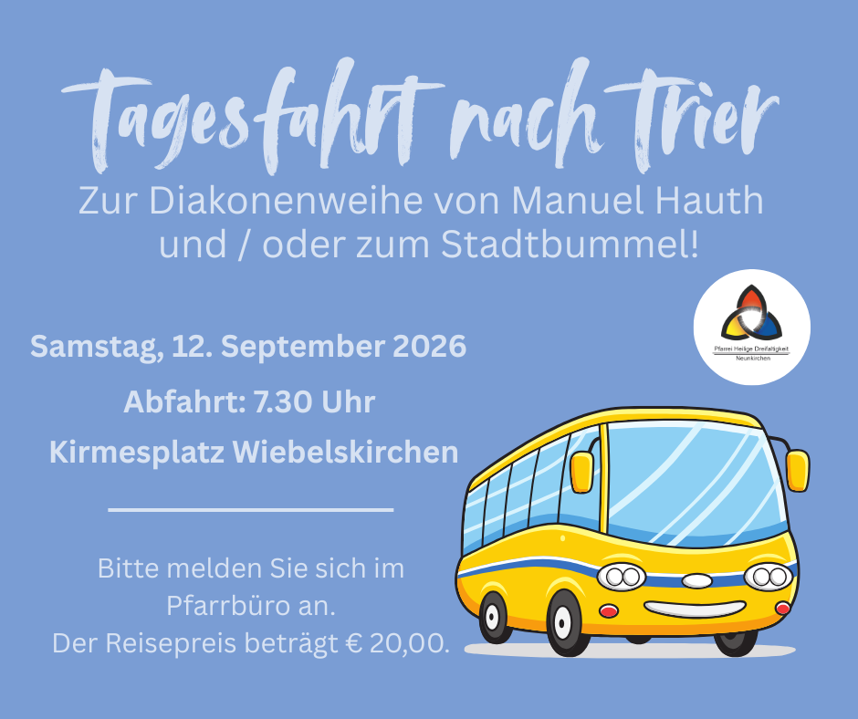Hellblauer Hintergrund mit einem gelben Bus als Comic!