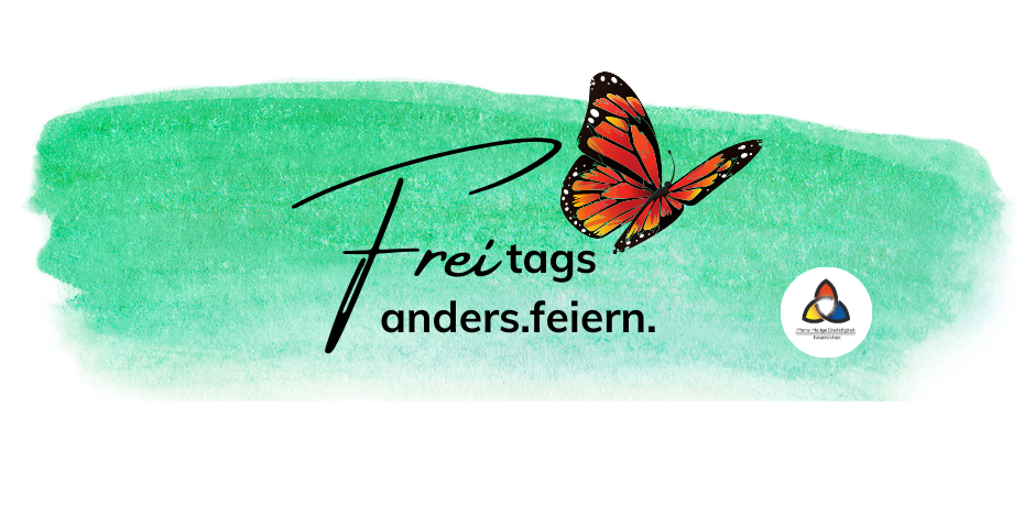 Logo für das neue Gottesdienst format Freitags mit Schmetterling in orange und grünem Hintergrund (c) Markus Krastl Logo für das neue Gottesdienst format Freitags mit Schmetterling in orange und grünem Hintergrund