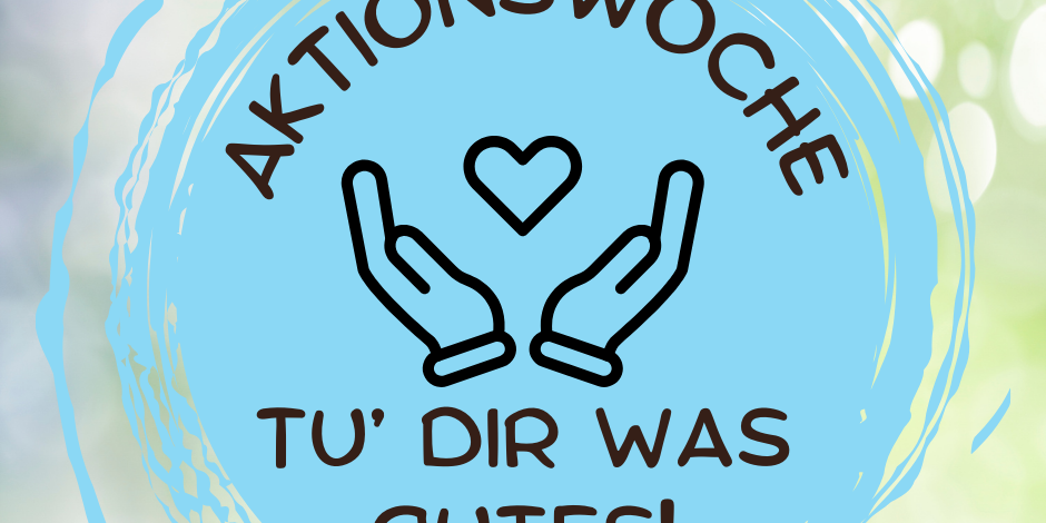 Logo der Aktionswoche - geöffnete Hände mit Herz dazwischen - in hellblau mit hellgrünem Hintergrund.
