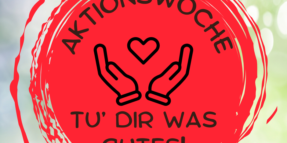 Logo der Aktionswoche - geöffnete Hände mit Herz dazwischen - in rot mit hellgrünem Hintergrund.